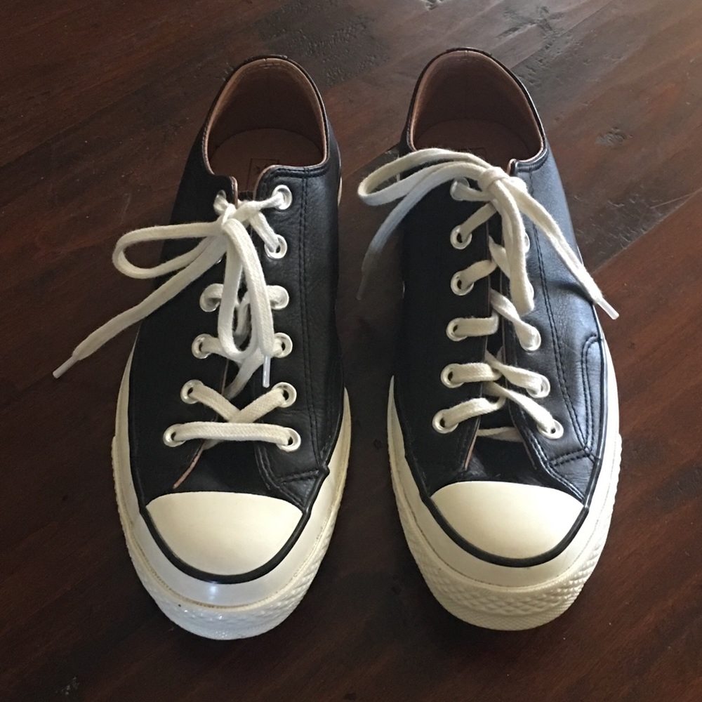 Converse Black Leather Low Tops